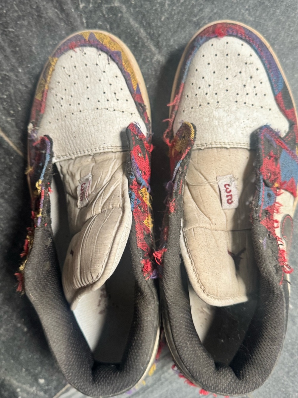 Jordan Womens Cream Multicolor Frayed Low-Top Sneakers